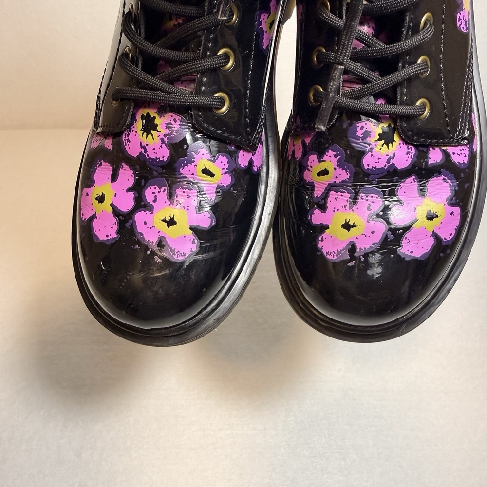 Dr. Martens 1460 J 8-Eye Patent Black Floral High Top Boot Youth Size US 4 - Picture 5 of 16